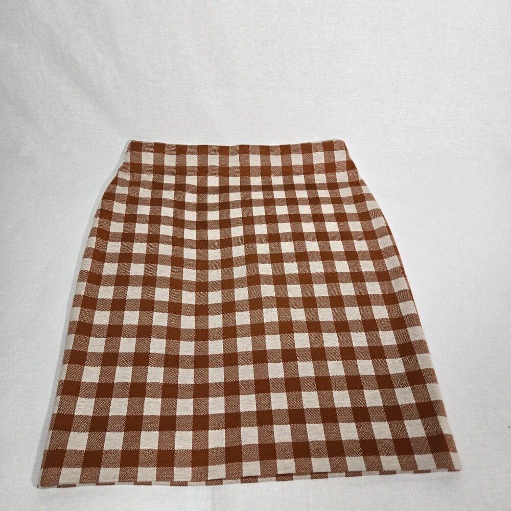 ACADEMIA - SIREN Brown & Beige Checkered Ponte Knit Pencil Mini Skirt PETITE XSP - Picture 7 of 16
